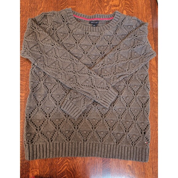 Tommy Hilfiger Ladies Large Sweater Diamond Stitch NWOT 100% Cotton Gray Soft - Picture 1 of 5